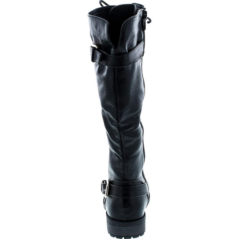 Mango 27 Womens Knee High Buckle Riding Lace Up adjustable Black Long Boots - Picture 4 of 8